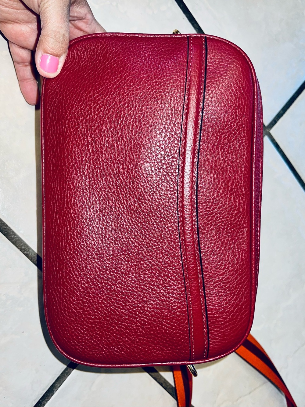 Coach Pebbled Leather Crossbody Bag in dark red with Striped crossbody Strap - Picture 3 of 10